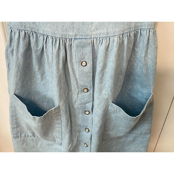 Vtg LA Chic Girls M Denim Dress Pockets Button Front USA Made Cottage Lace Kids - Picture 4 of 10